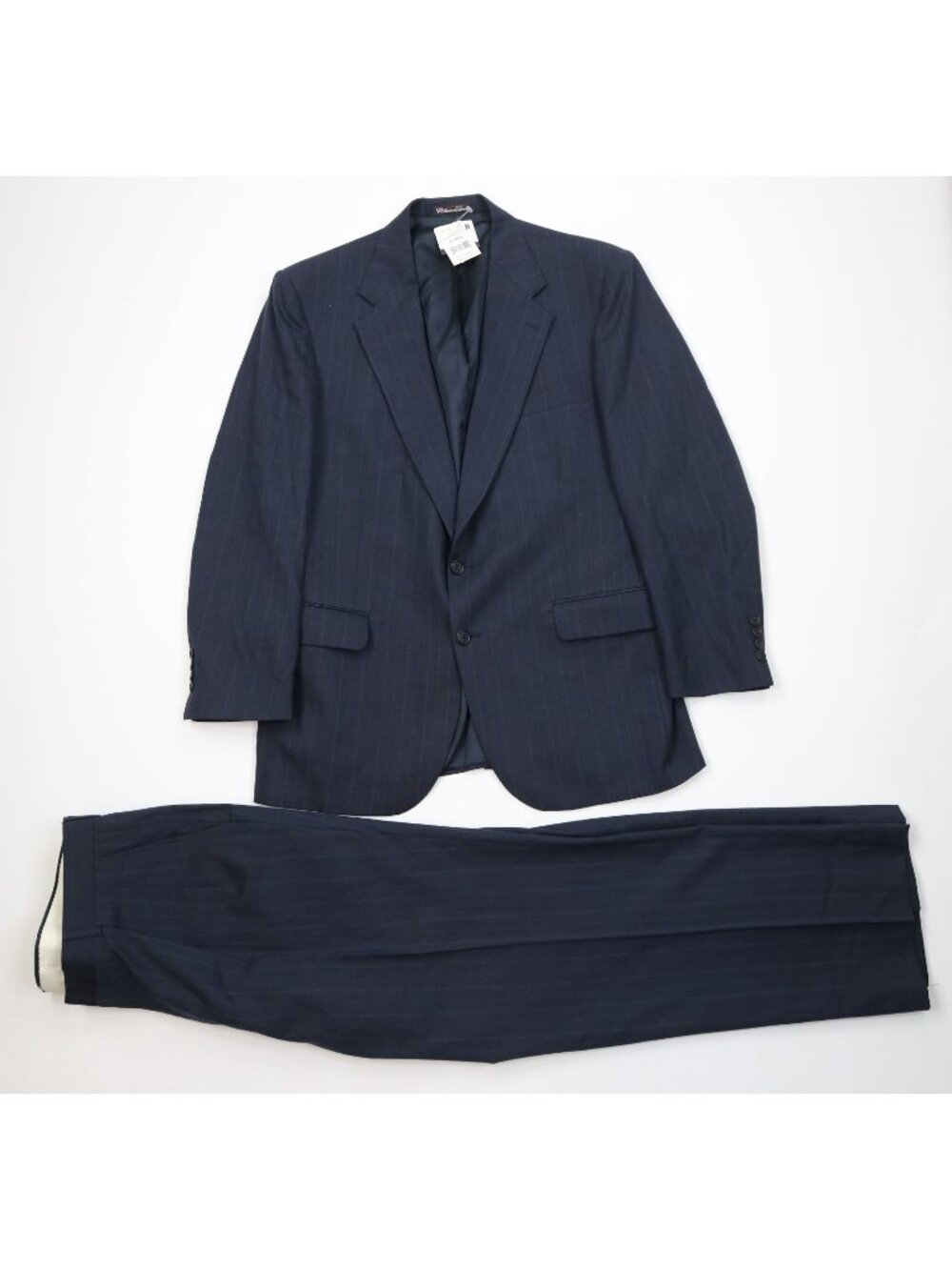 Deadstock Vtg 90s Mens 42R 2 Piece Wool Striped Suit Wedding Wide Leg 38x30 USA